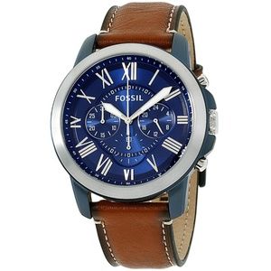 Brown Quartz Leather Band Blue Dial Men's Watch